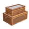 Hello Honey® Dark Brown Modern Decorative Rectangle Woven Rattan & Wood Display Box Set with Glass Top